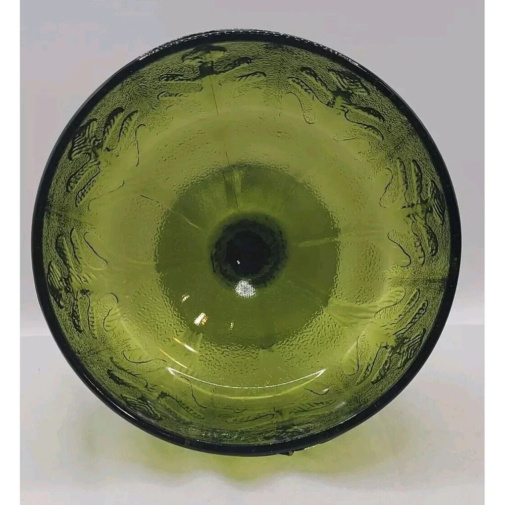 Vintage‎ FTD Avacado Green Glass Footed Dish Oak Leaf Pattern
